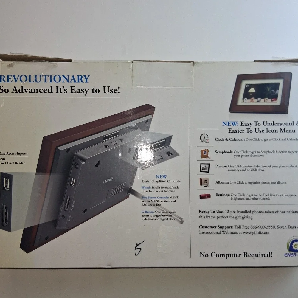 Giinii‎ 7in LCD Digital Picture Frame Brown USB SD 16MB JPEG 4:3 Clock